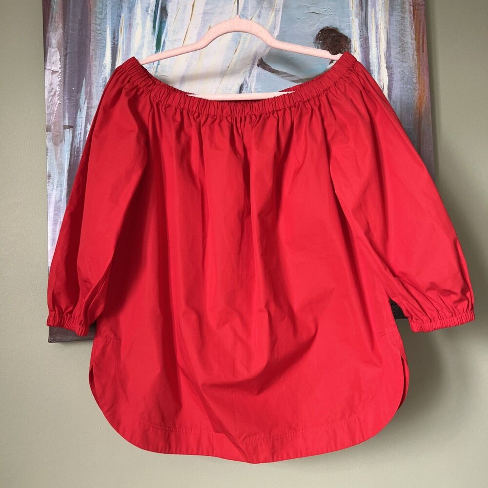Theory Red Poplin Off Shoulder Blouse Women’s Top Size S